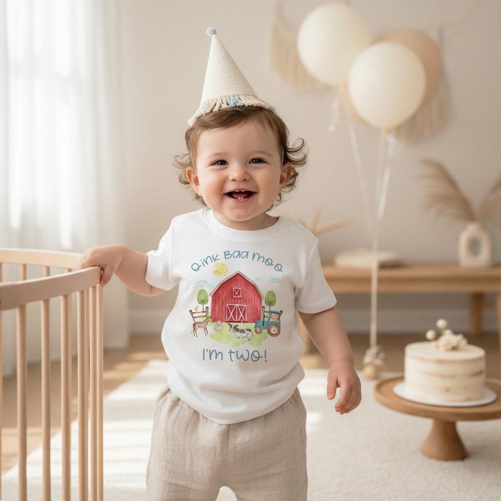 Oink Baa Moo I Am Two Barn Birthday Shirt, Farm Animal Party Tee