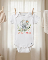 Baby of Mine Elephant Bodysuit, Pink Floral Design, Baby Girl Shower Gift