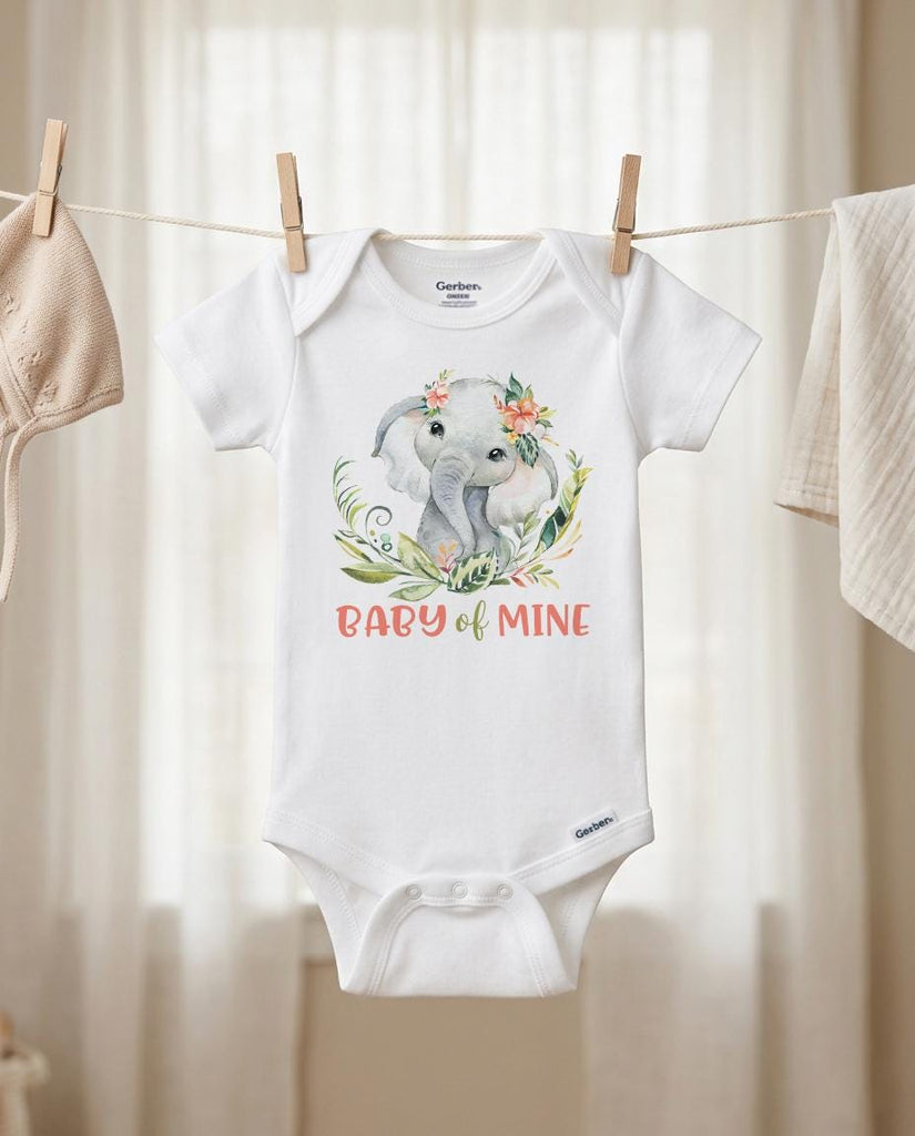 Baby Girl Bodysuit, Floral Baby Bodysuit, Baby Elephant Bodysuit, Baby of Mine Newborn Outfit, Infant Shower Gift
