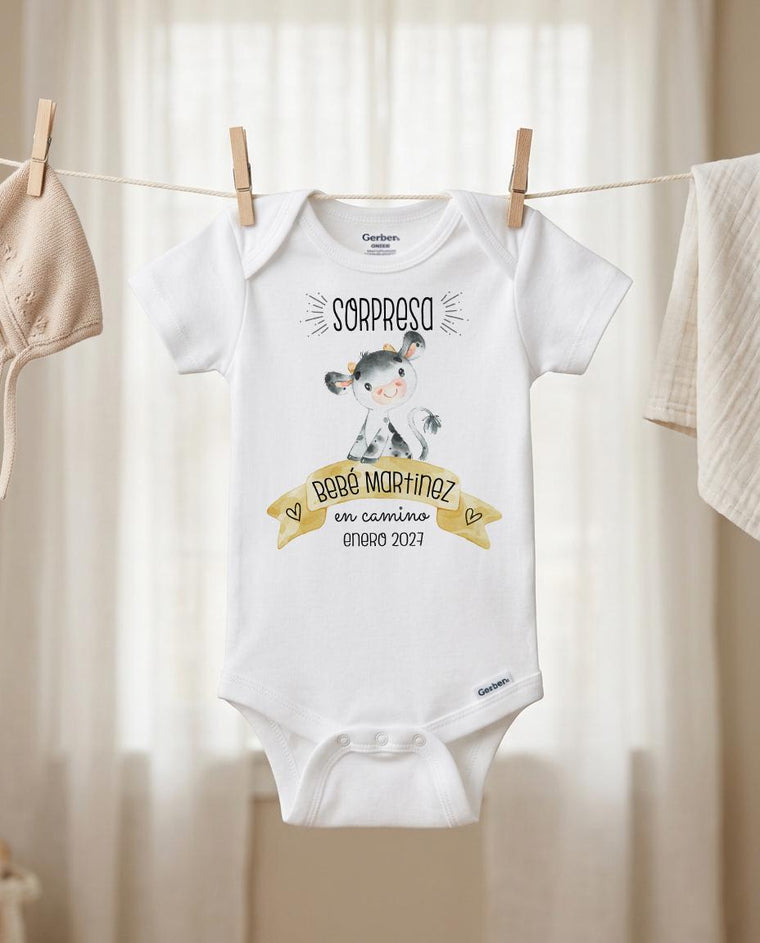 Personalized Farm Theme Baby Bodysuit for Abuelitos, Spanish Baby Gift