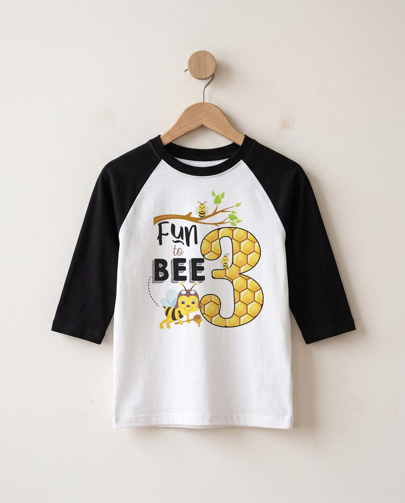 Fun to BEE Three Birthday Shirt — Bee Theme 3rd Birthday Shirt for Boys and Girls — Bee Party Outfit