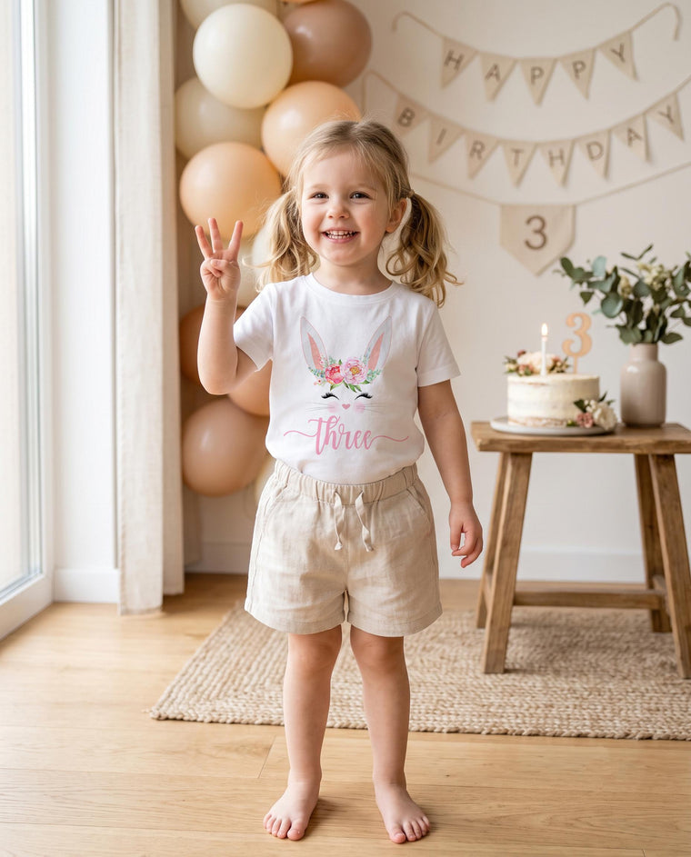 Some Bunny is Three Shirt, Floral Bunny Third Birthday Toddler Girl Tee