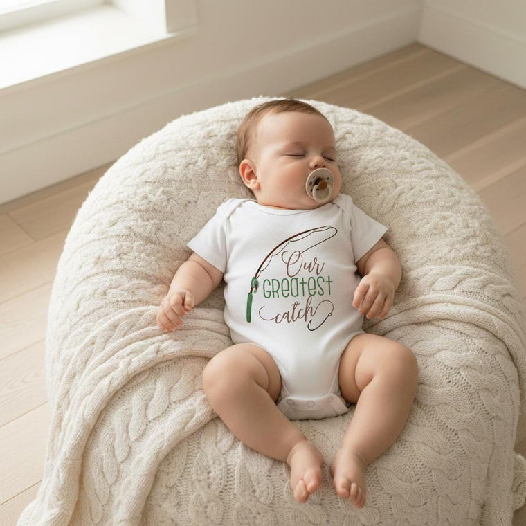 Our Greatest Catch Bodysuit, Fishing Theme Newborn Gift, Unisex Baby Outfit