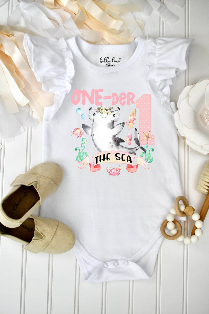 One-der the Sea Shark Flutter Sleeve Bodysuit, Toddler Girl
