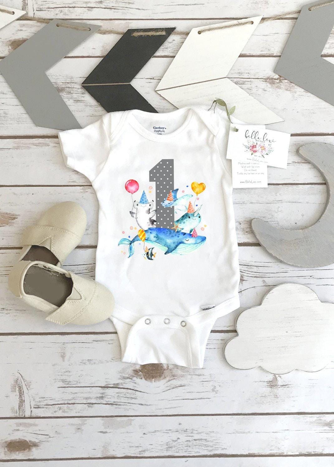 Under the Sea First Birthday Bodysuit, Sea Creatures Design