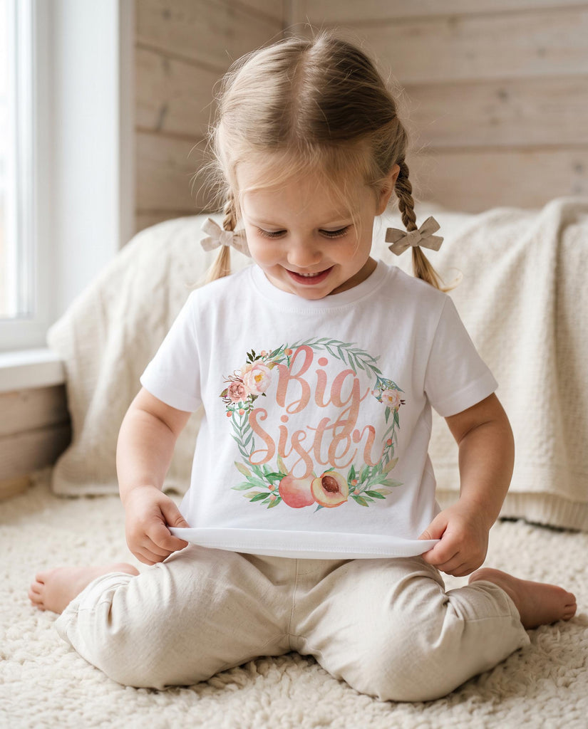 Big Sister Peach Floral Bodysuit, Sibling Gift