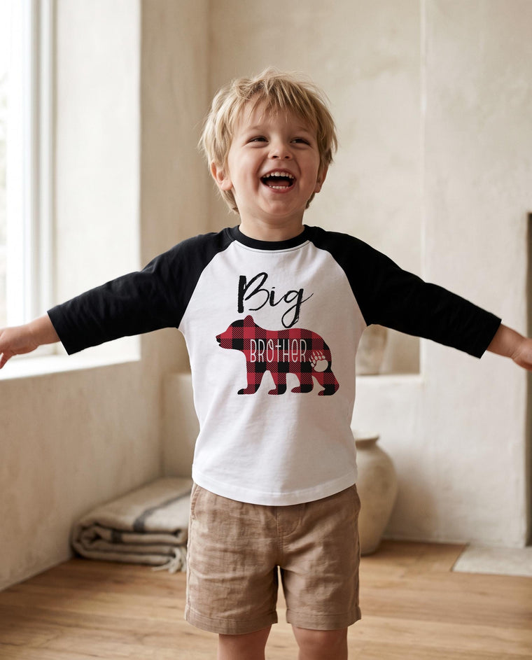 Big Brother Shirt, Buffalo Plaid Bear, Toddler Shirt, Big Brother Gift, Big Bro Tee Top