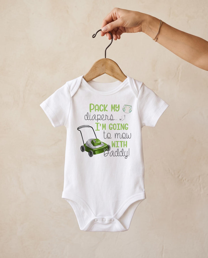 Mowing Onesie®, Pack My Diapers I'm going to Mow, Baby Shower Gift, LawnMower Baby Gift, Pregnancy Reveal, Newborn Gift, Baby Boy Gift, Dad