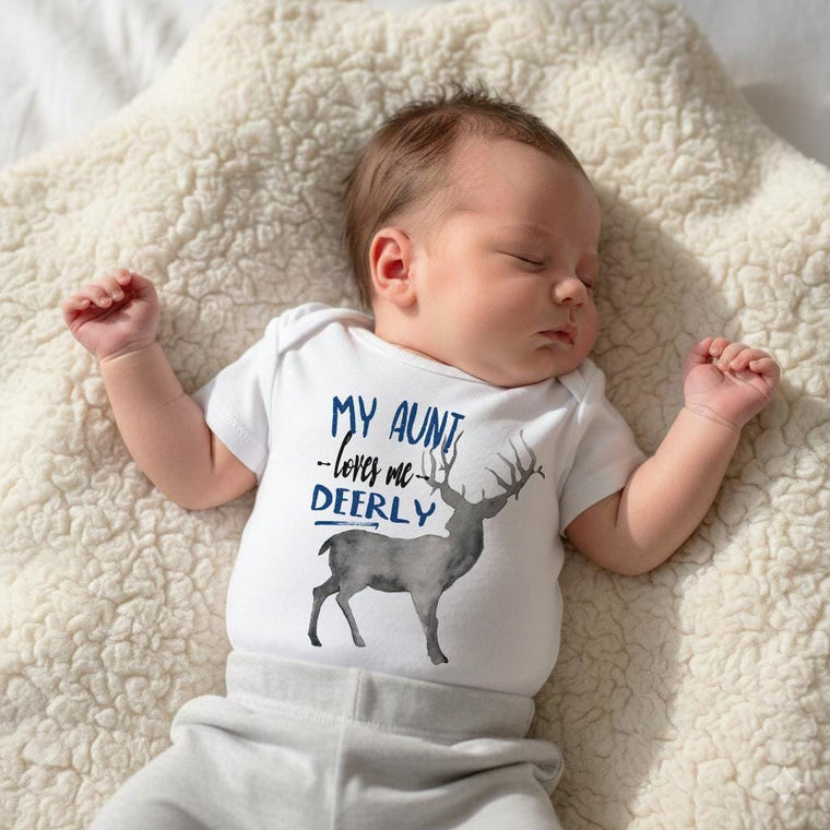 Baby Shower Gift | My Aunt Loves Me Deerly Baby Onesie | Deer Graphic Baby Gift | Cute Gift for Aunt and Baby | Newborn Baby Shower Gift