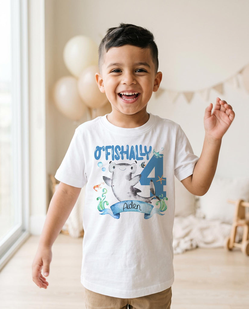 O'Fishally 4 Shark Fourth Birthday Shirt, Under the Sea Party