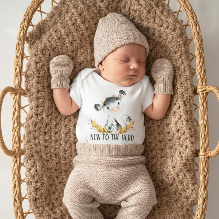New to the Herd Cow Baby Bodysuit, Farm Baby Shower Gift