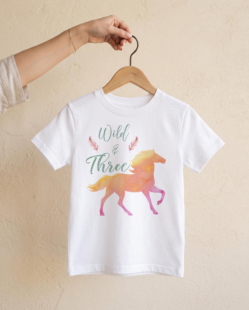 Wild and Three Horse Birthday Shirt, Watercolor Boho Cowgirl, 3rd Birthday
