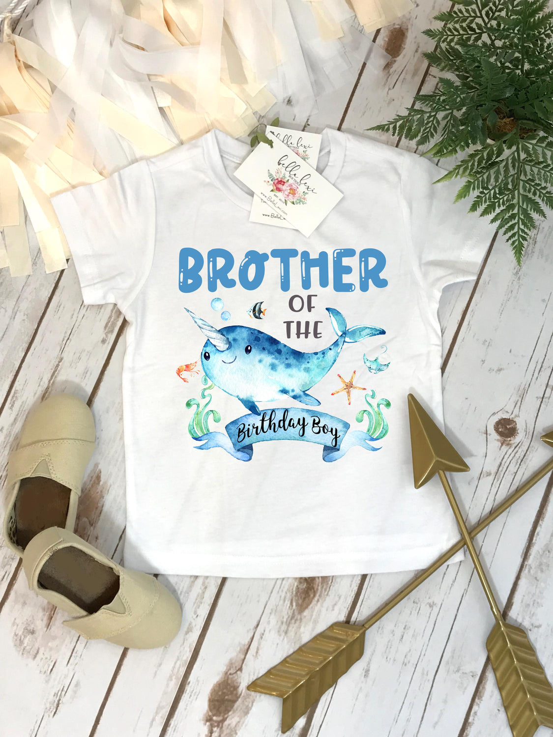 Brother of the Birthday Boy Narwhal Bodysuit, Sibling Tee