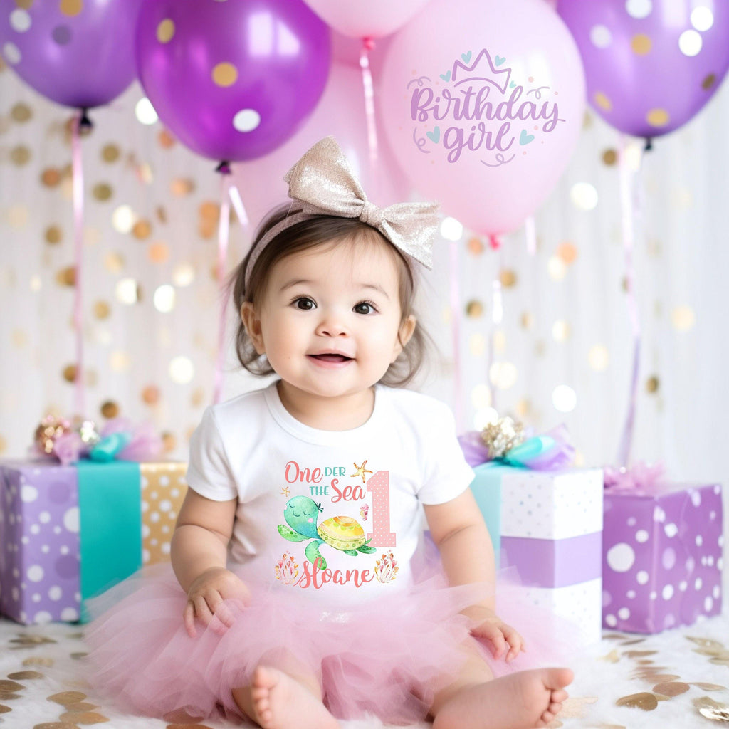 Mermaid Birthday, First Birthday Bodysuit, Under the Sea Party, Turtle Birthday shirt, Personalized Birthday Romper, Oneder the Sea Bithday