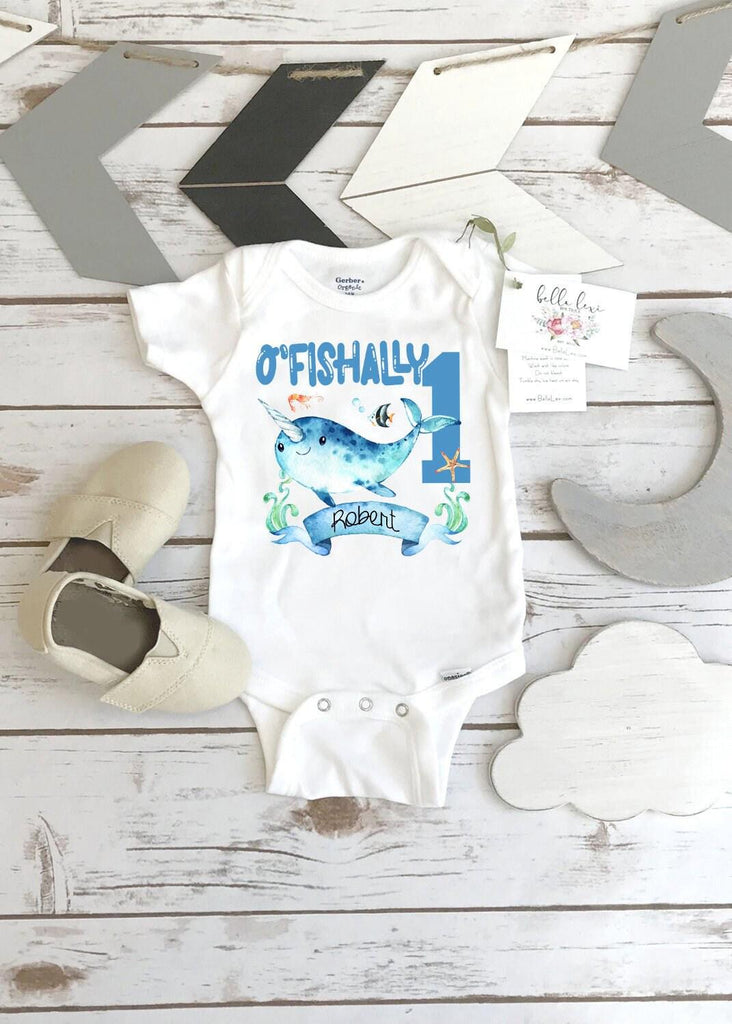 O'Fishally One Narwhal Birthday Bodysuit, Under the Sea Party