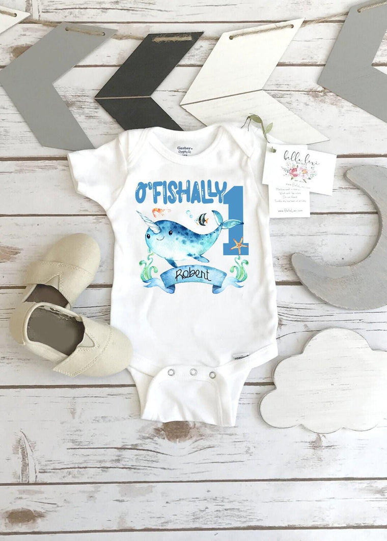O'Fishally One Narwhal Birthday Bodysuit, Under the Sea Party