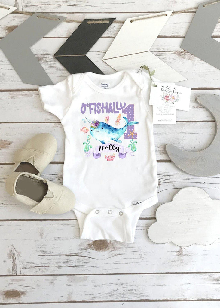 O'Fishally One Narwhal Birthday Bodysuit, Girl Outfit