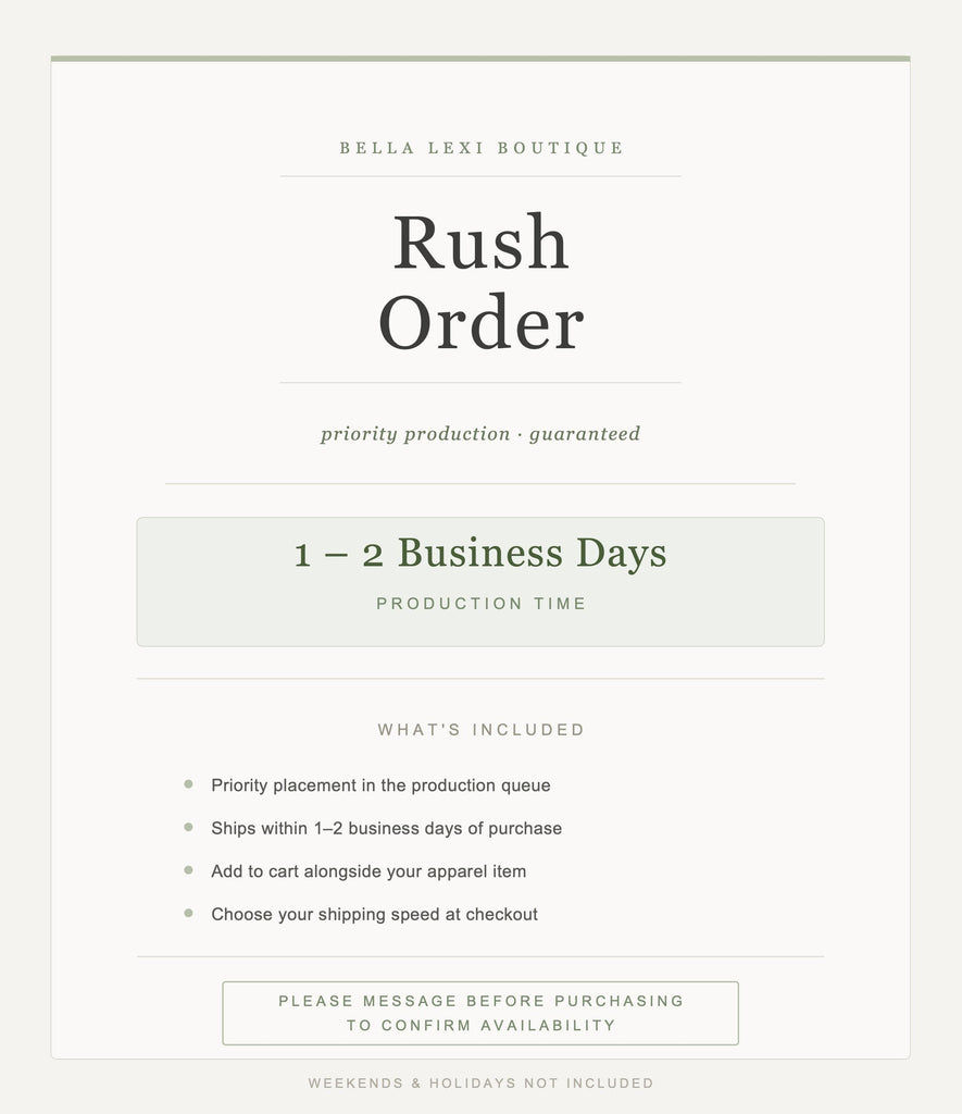 Rush Order Add-On — 1 to 2 Business Day Production — Priority Processing for Custom Baby and Kids Apparel