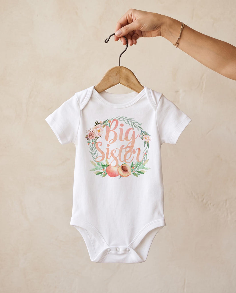 Big Sister Peach Floral Bodysuit, Sibling Gift