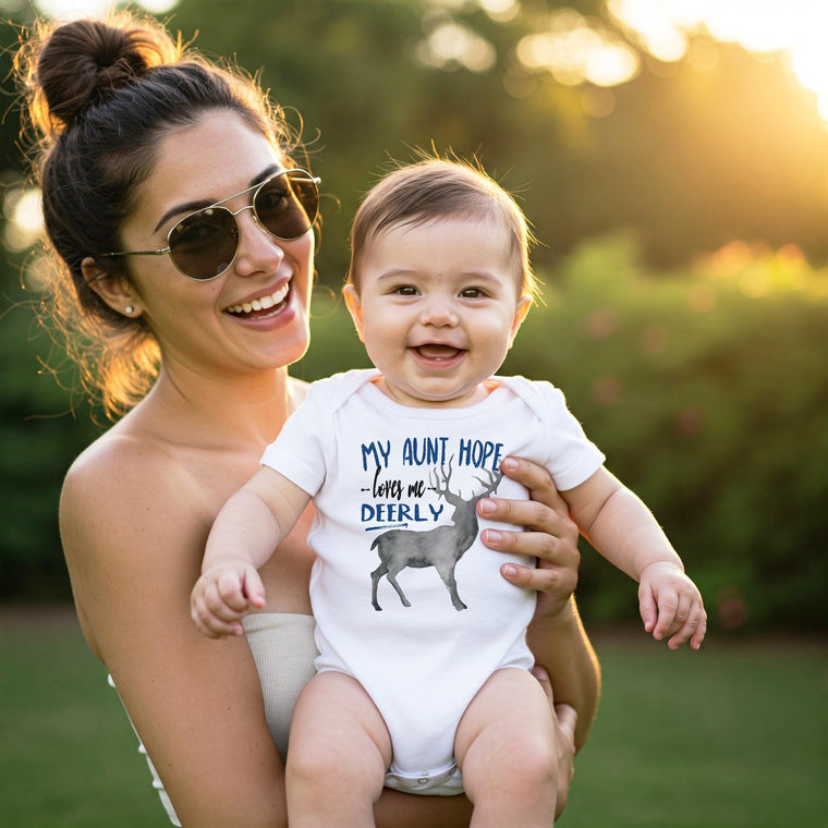 Baby Shower Gift, My Aunt Loves Me Deerly Baby Onesie®, Hunter Baby Gift, Cute Gift from Aunt, Personalized Newborn Gift