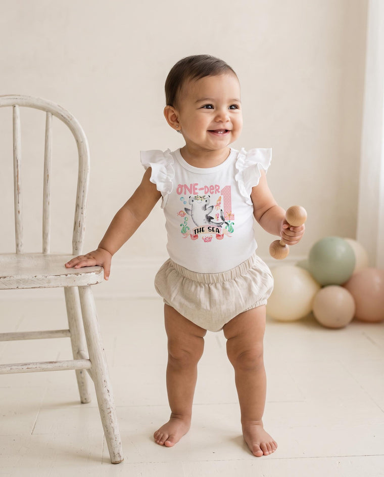 One-der the Sea Shark Flutter Sleeve Bodysuit, Toddler Girl