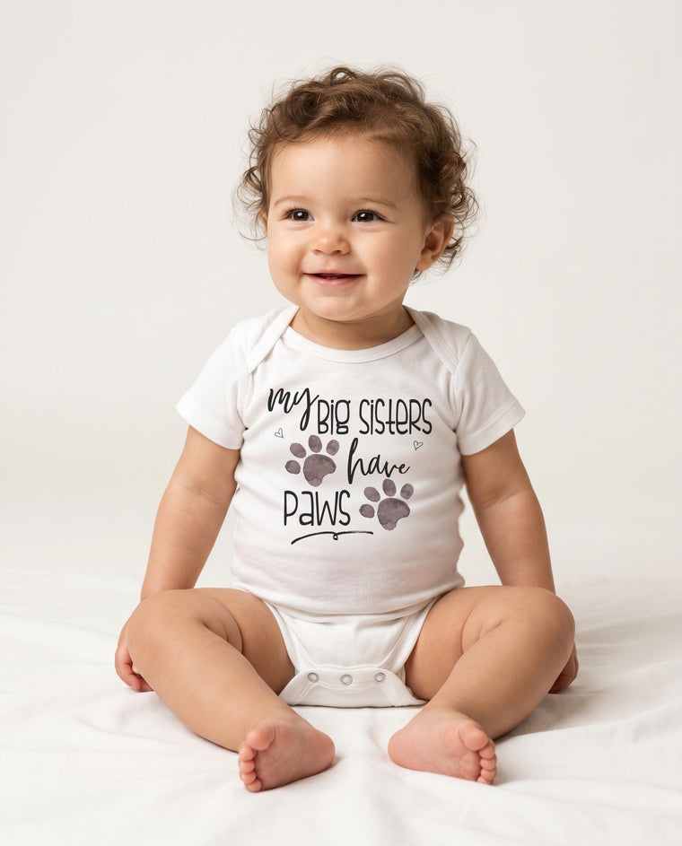 My Big Sisters Have Paws Baby Bodysuit, Dog Sibling Gift