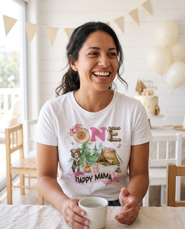 ONE Happy Mama Camping Shirt, 1st Birthday, Beary First Party