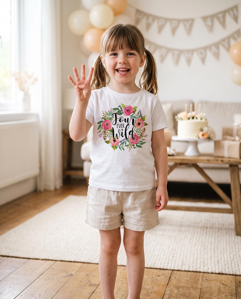 Fourth Birthday, Four Ever Wild, Girl Birthday RAGLAN, 4th Birthday, 4th Birthday Shirt, Boho Birthday, Girl Birthday Shirt, For Ever Wild