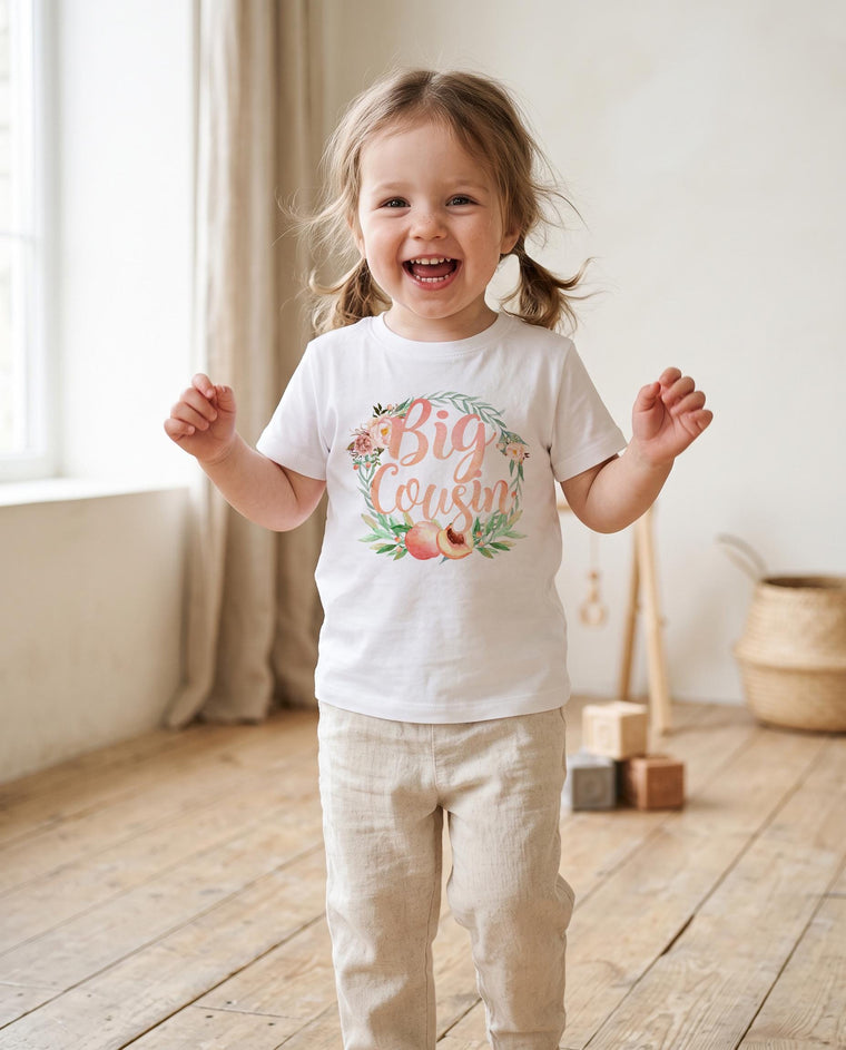 Big Cousin Shirt, Big Cousin Bodysuit, Peach Floral Cousin Gift