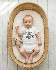 little farmer baby shower gift and country baby reveal announcement