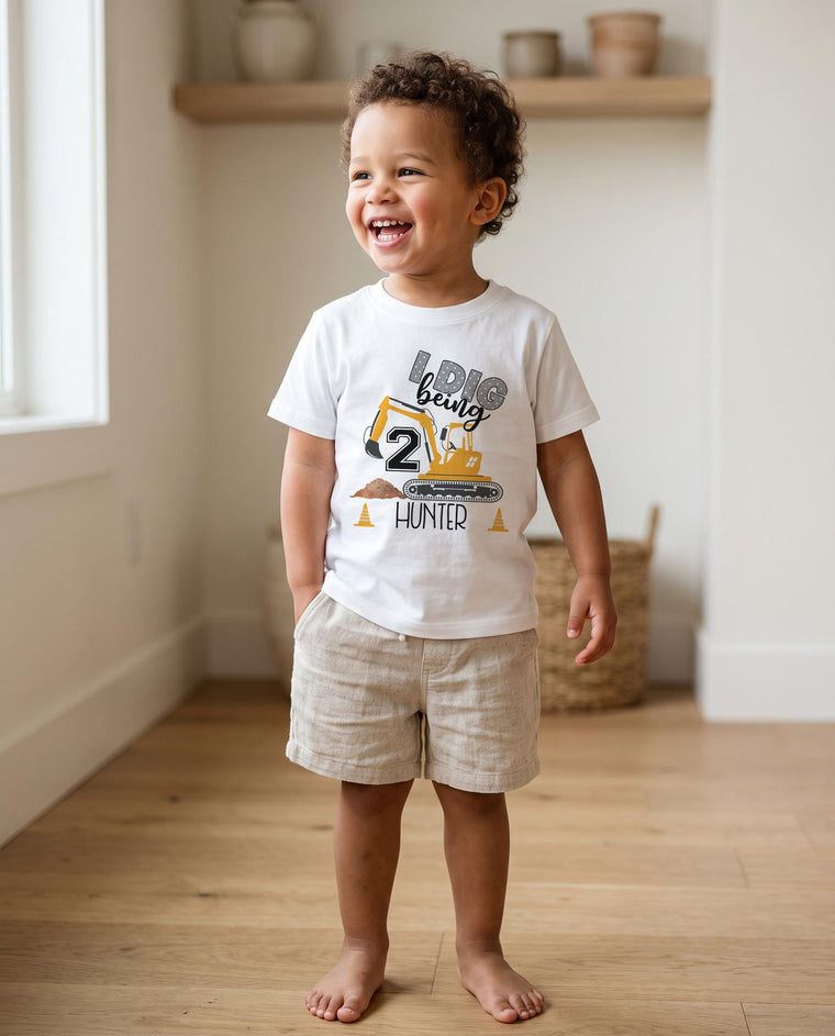 I Dig Being 2 Construction Birthday Shirt, Personalized 2nd Birthday Tee