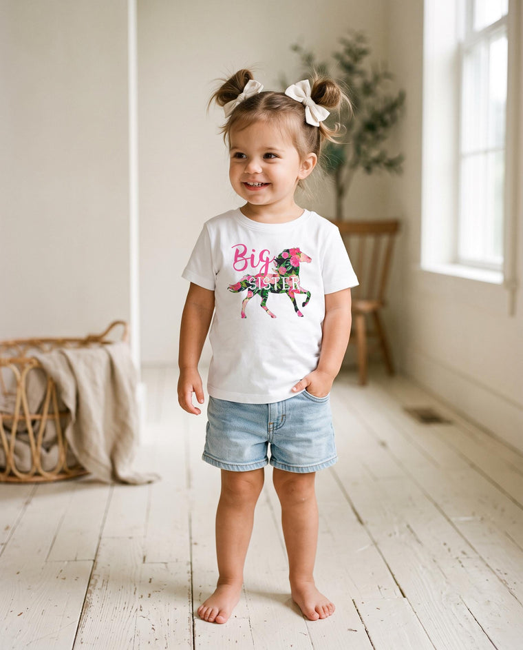 Big Sister Floral Horse Shirt, Sibling Matching Tee