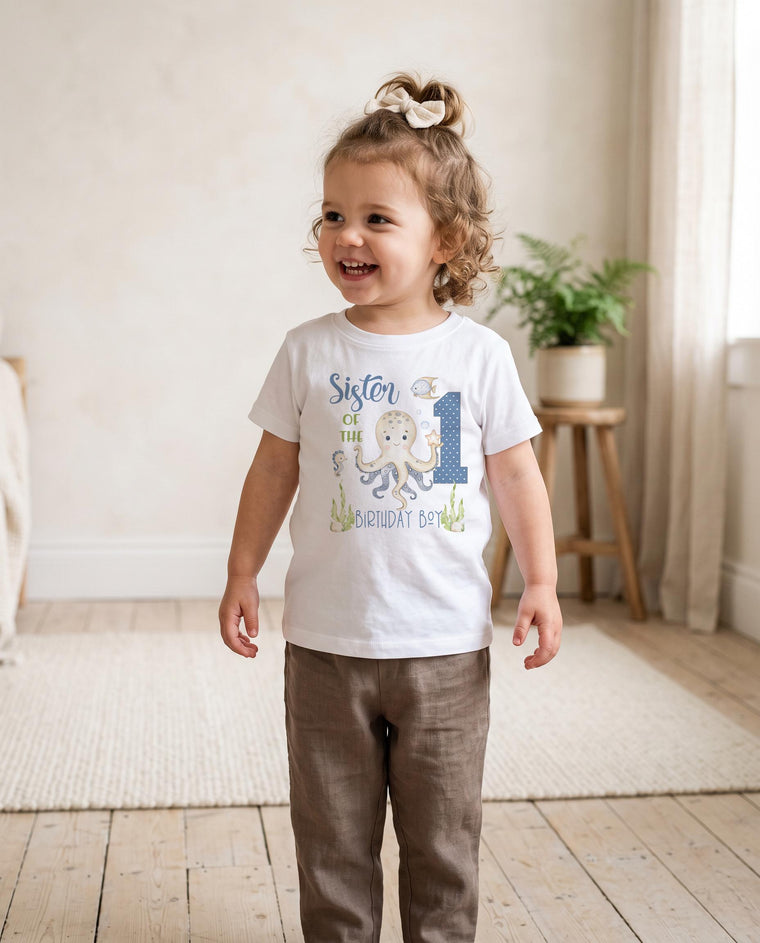 Sister of the Birthday Boy Octopus Bodysuit, Sibling Tee