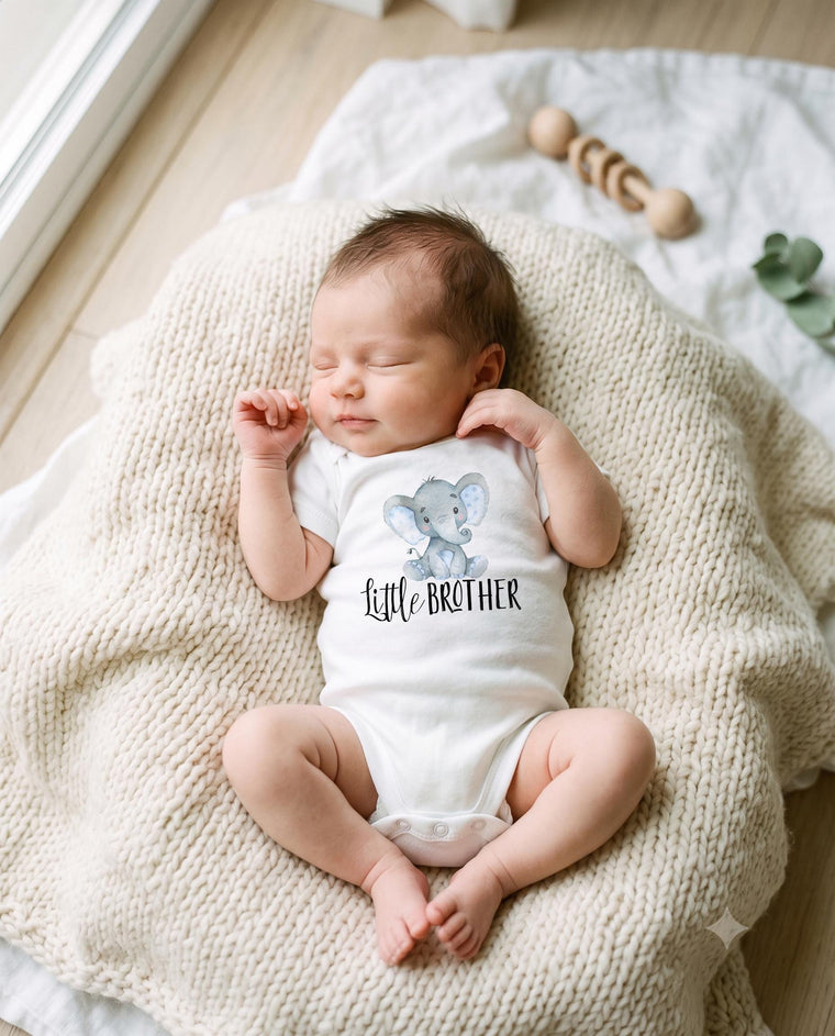 Little Brother Elephant Bodysuit, Brothers Shirts, Baby Shower Gift, Sibling Tees