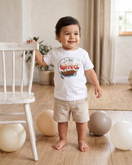 Reeling in the Big One fishing 1st birthday shirt with canoe and fishing pole