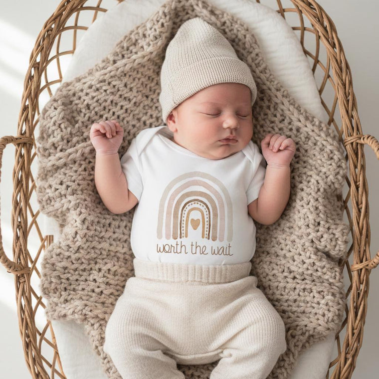 Worth the Wait Baby Bodysuit, Rainbow Baby Outfit, Neutral Boho Baby Shower Gift, Newborn Coming Home Bodysuit, IVF Miracle Baby Gift