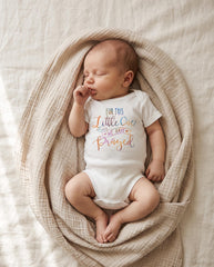 For This Little One We Have Prayed rainbow baby bodysuit for pregnancy announcement