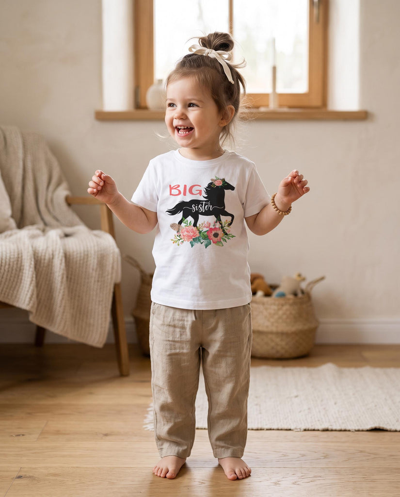 Big Sister floral horse shirt for pregnancy reveal and sibling photos
