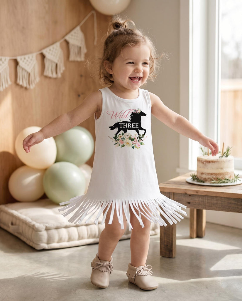 Pink Wild and Three Horse Birthday Shirt, Girls 3rd Birthday Boho Outfit