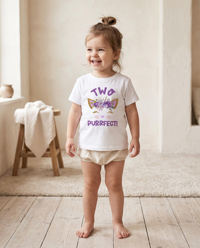 Two Purrfect purple kitten 2nd birthday shirt for girl