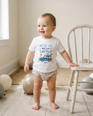 Oink Baa Moo blue truck farm 1st birthday bodysuit for boy