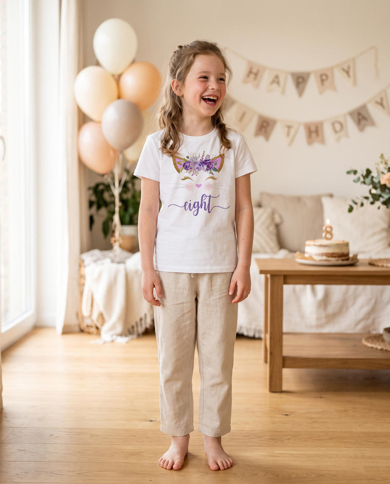 8TH Birthday Shirt, Kitten Birthday, Kitty Birthday shirt, Custom Birthday, Cat Birthday, Cat Shirt, Eight is Great, Girl Birthday Set, Cat