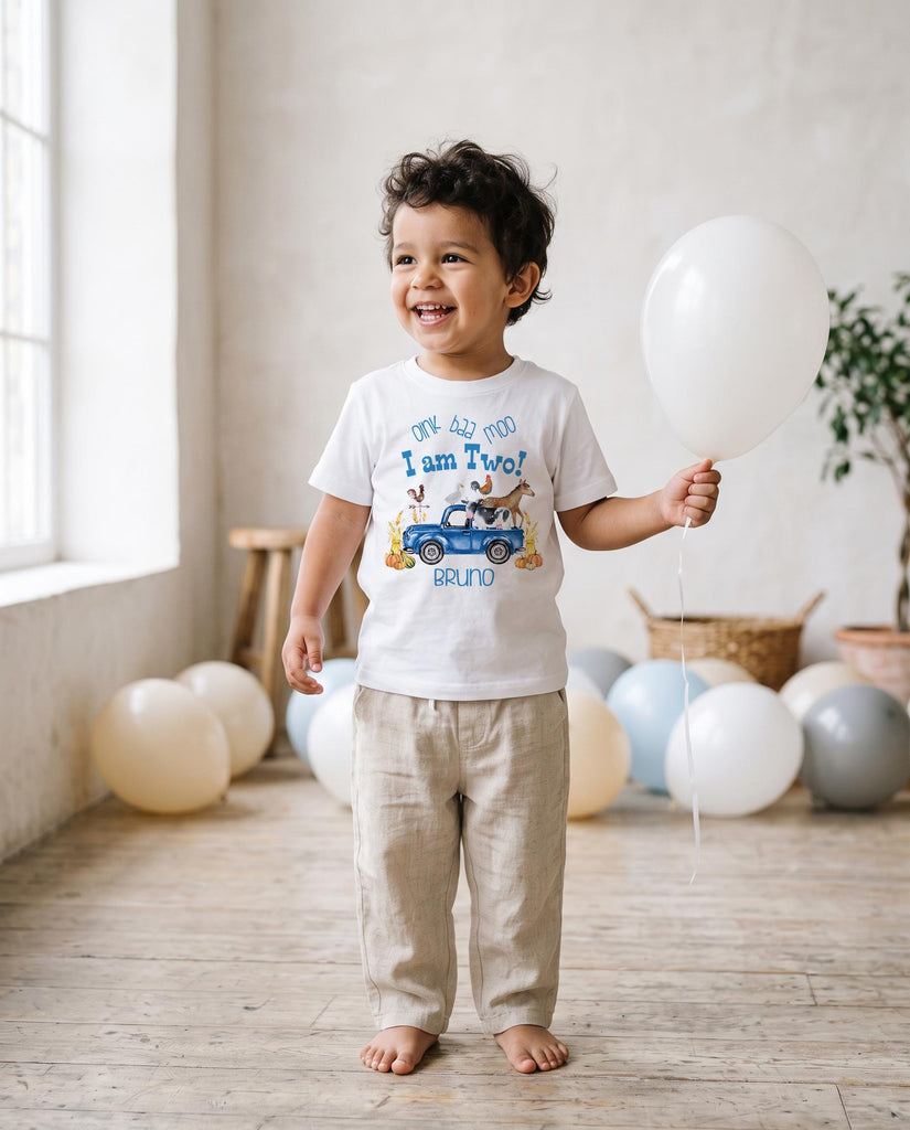 Second Birthday, Oink Baa Moo, Fall Birthday, Personalized Shirt, 2nd Birthday, Blue Truck Party, Pumpkin 2nd Birthday, Boy Birthday SHIRT