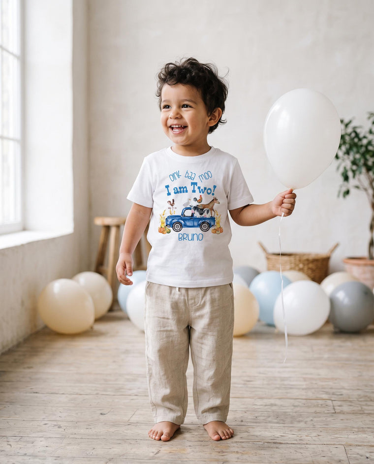 Second Birthday, Oink Baa Moo, Fall Birthday, Personalized Shirt, 2nd Birthday, Blue Truck Party, Pumpkin 2nd Birthday, Boy Birthday SHIRT