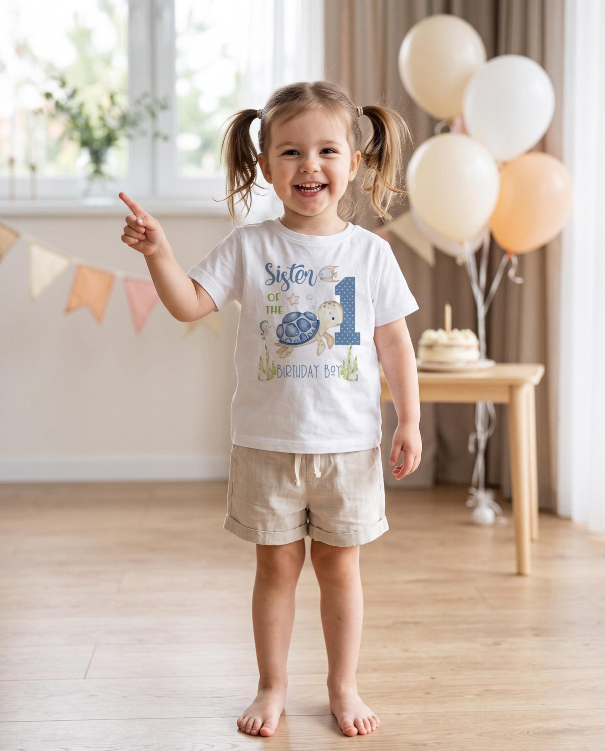 Sister of the Birthday Boy turtle under the sea matching sibling shirt