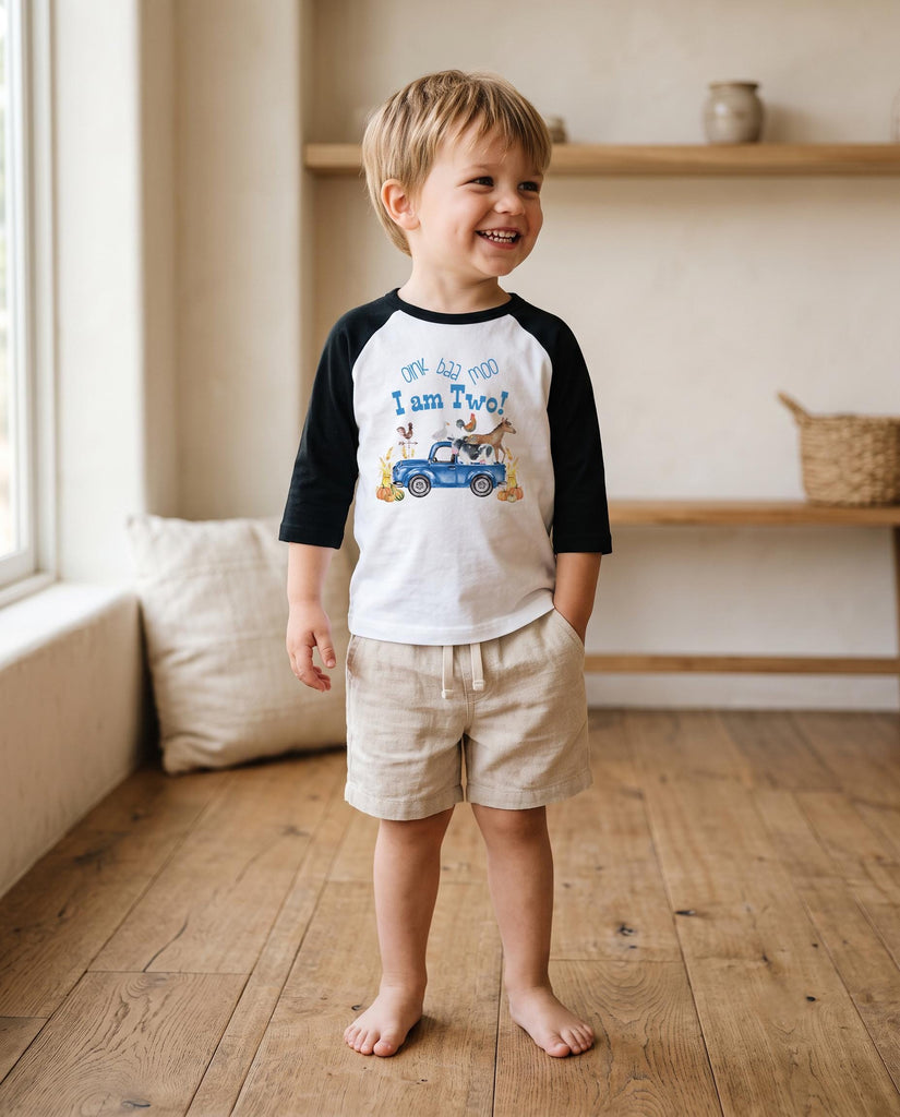 Second Birthday, Oink Baa Moo, Fall Birthday, Personalized Shirt, 2nd Birthday, Blue Truck Party, Pumpkin 2nd Birthday, Boy Birthday SHIRT